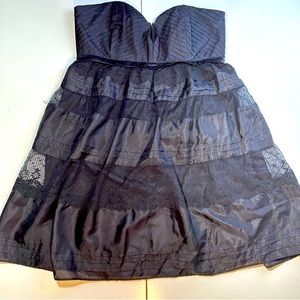 Foley+Corinna Black Strapless Folly 100%Silk Lace Floral‎ Corset Goth Dress L